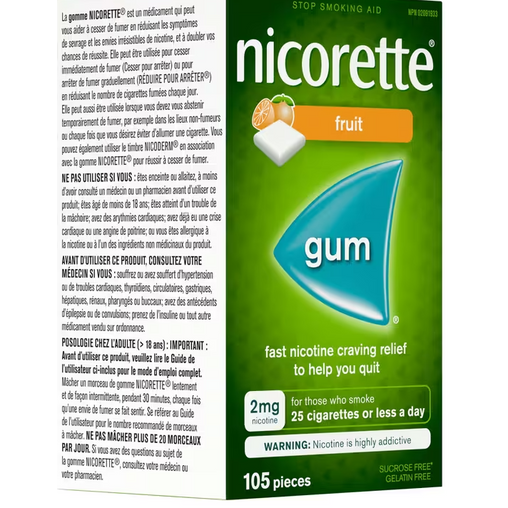 Nicorette 2 mg Nicotine Gum, Fresh Fruit - 105 Pieces