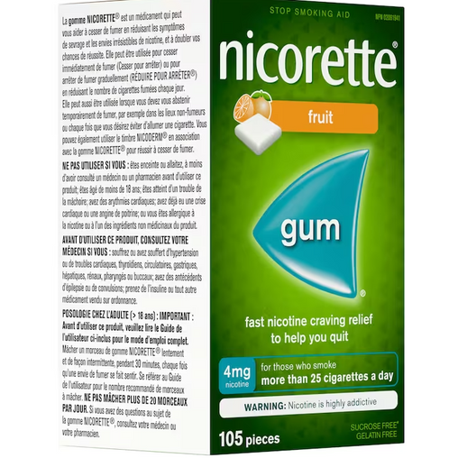 Nicorette 4 mg Nicotine Gum, Fresh Fruit - 105 Pieces