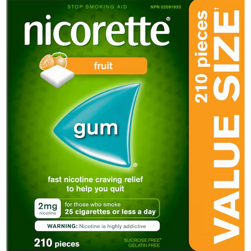 Nicorette Nicotine Gum, 2 mg, Fresh Fruit - 210 pieces