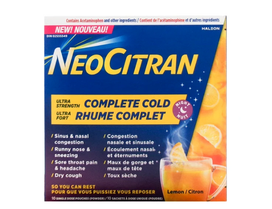 NeoCitran Complete Cold Ultra Strength Night – 10 Lemon Pouches