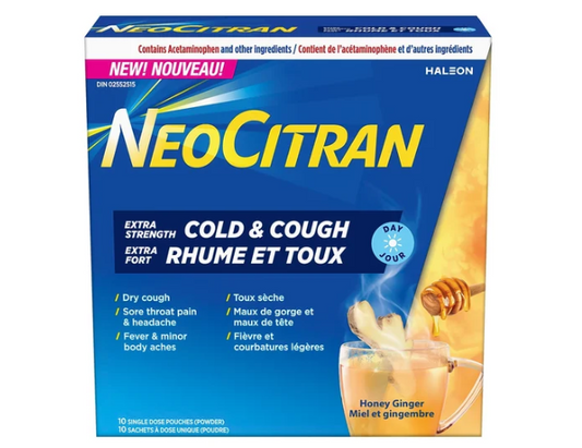 NeoCitran Cold & Cough Extra Strength Day - 10 Honey Ginger Pouches