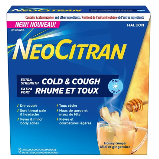 NeoCitran Cold & Cough Extra Strength Day - 10 Honey Ginger Pouches