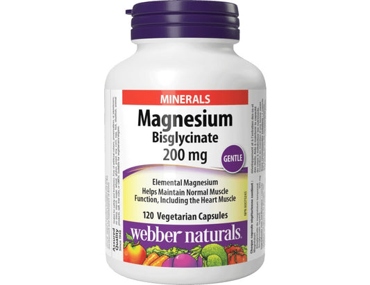 Webber Naturals Magnesium Bisglycinate 200 mg – 120 Vegetarian Capsules