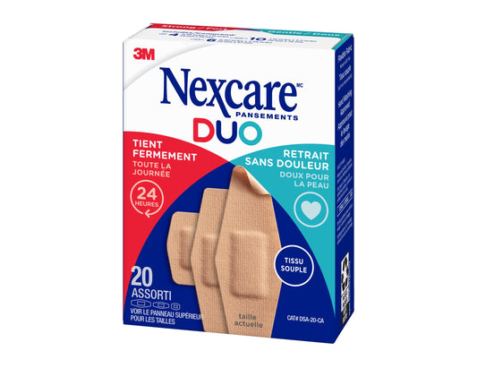 Nexcare Duo Flexible Fabric Bandages, Assorted Sizes - 20 Count product packaging