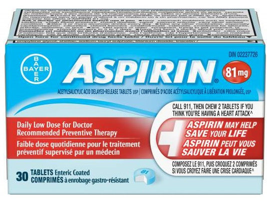 Aspirin Daily Low Dose 81 mg Enteric Coated Tablets - 30 Count