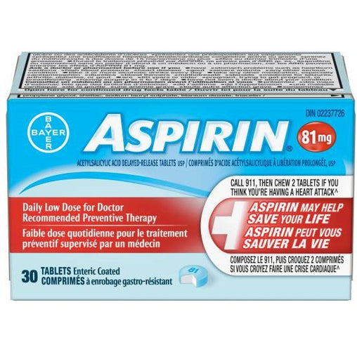 Aspirin Daily Low Dose 81 mg Enteric Coated Tablets – 30 Count
