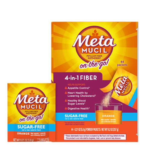 Metamucil On The Go 4-in-1 Orange Sugar Free Smooth Texture Powder Packets, 44 x 5.8 g
