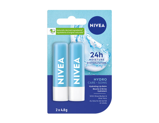 Nivea Hydro Care Lip Balm – 2 × 4.8 g
