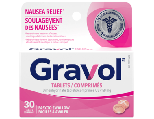 Gravol Easy to Swallow Tablets 50 mg, 30 Tablets