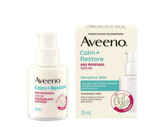Aveeno Calm + Restore Age Renewal Serum - 29 mL product packaging