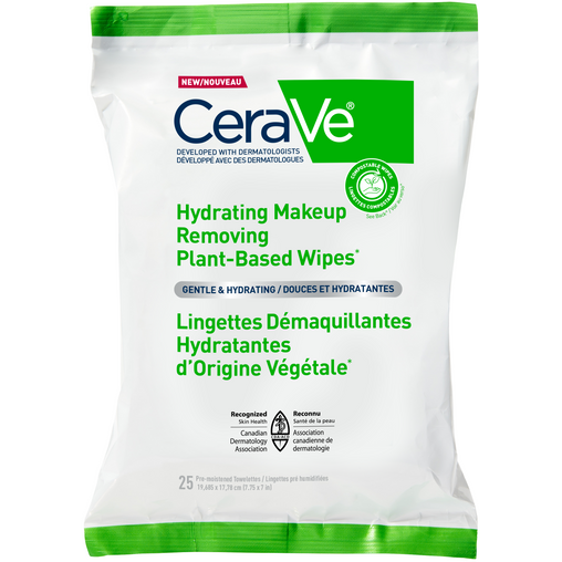 CeraVe Hydrating Makeup Removing Plant-Based Wipes, 25 ct
