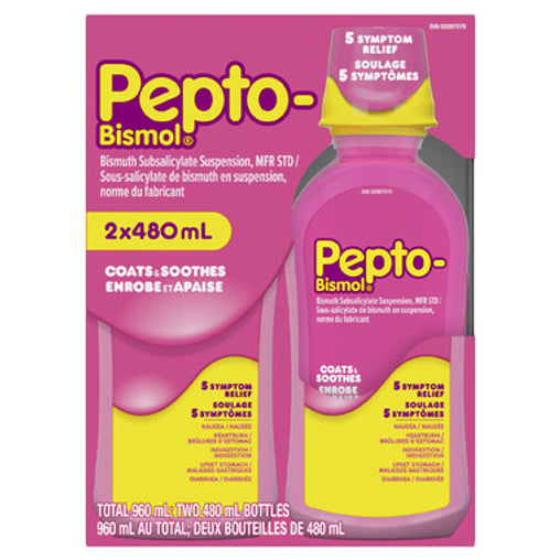 Pepto Bismol Liquid Antacid Twin Pack, Original Flavor, 2 x 480 mL