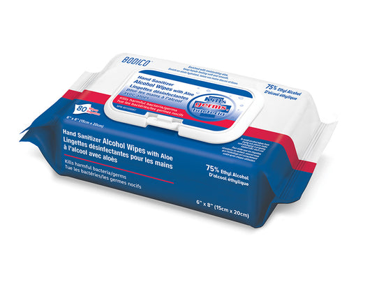 Bodico Hand Sanitizer Alcohol Wipes with Aloe, 80 Count