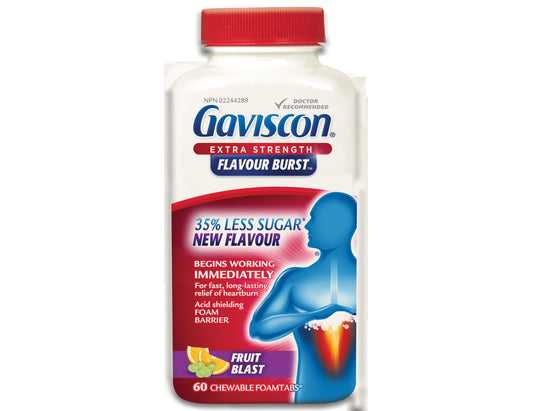 Gaviscon Extra Strength Chewable Foam Tabs Fruit Blast 60 Count