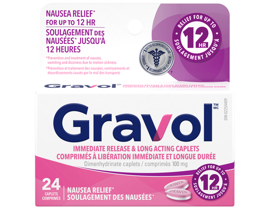 Gravol Immediate Release & Long Acting 100 mg Caplets – 24 Count