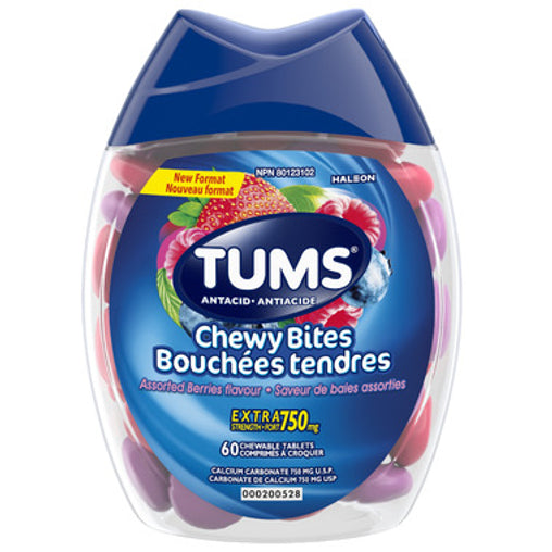 Tums Chewy Bites Assorted Berries 750 mg, 60 Tablets