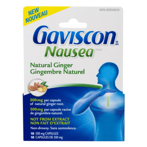 Gaviscon Nausea Natural Ginger 500 mg, 18 Capsules