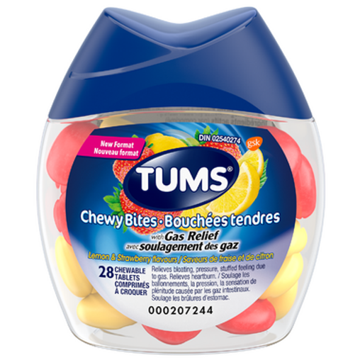 TUMS Chewy Bites with Gas Relief, Lemon & Strawberry, 28 Count