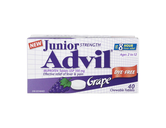Advil Junior Dye Free Grape, 40 Chewable Tablets