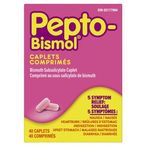 Pepto Bismol Stomach Relief, 5 Symptom Relief, 40 Caplets