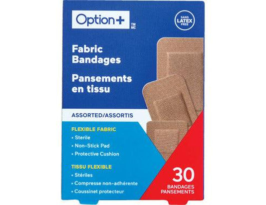 Option+ Fabric Patch Bandages, Assorted - 30 Bandages current product packaging