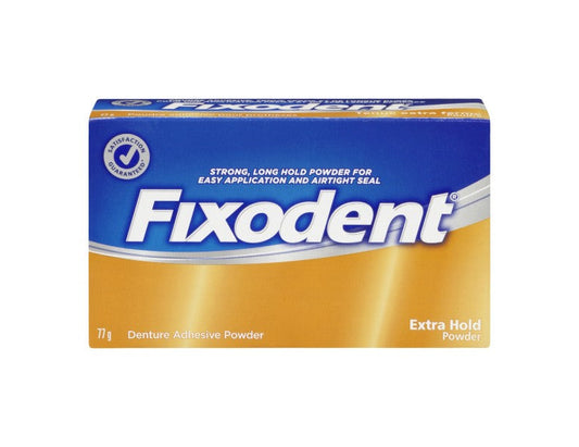 Fixodent Extra Hold Denture Adhesive Powder - 77 g product packaging