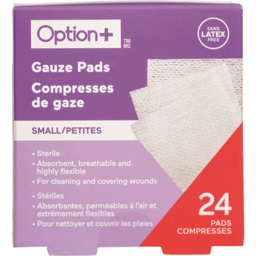 Option+ Gauze Pads Small – 24 Count (5cm x 5cm)