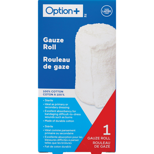 Option+ Sterile 100% Cotton Gauze Roll - 1 Roll current product packaging