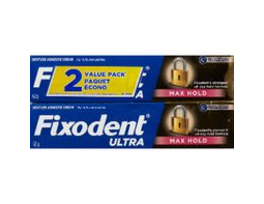 Fixodent Ultra Max Hold Denture Adhesive Cream - 2 × 62 g current product packaging