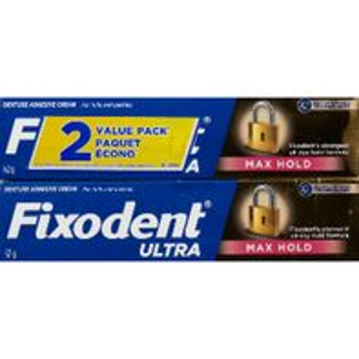 Fixodent Ultra Max Hold Denture Adhesive Cream - 2 × 62 g current product packaging