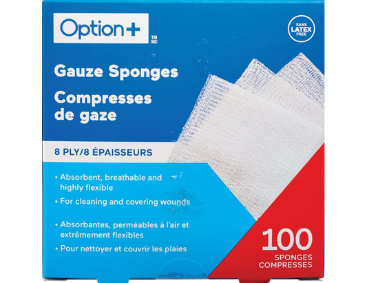Option+ Gauze Sponges, 4 x 4 in, 8-Ply - 100 Sponges current product packaging