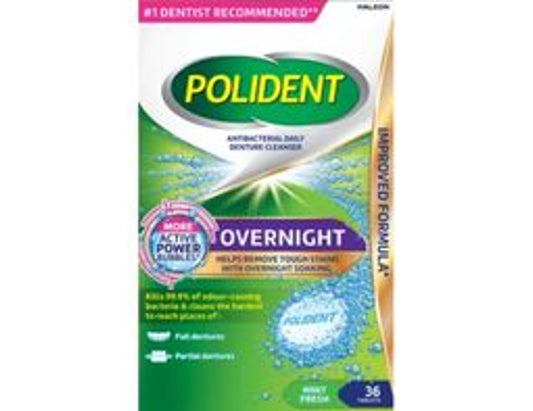 Polident Overnight Denture Cleanser Mint Fresh - 36 Tablets current product packaging