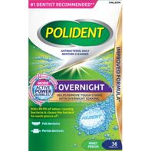 Polident Overnight Denture Cleanser Mint Fresh - 36 Tablets current product packaging