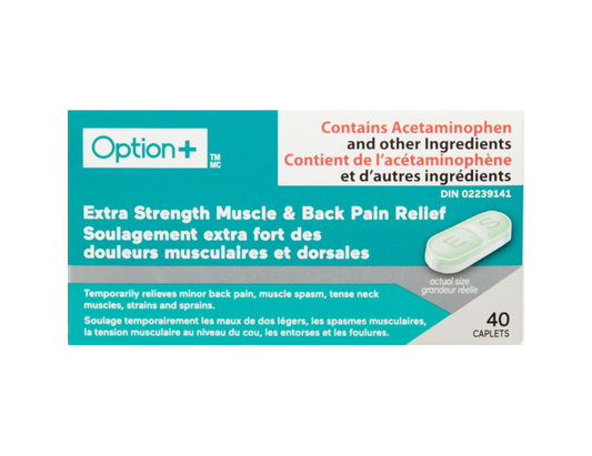 Option+ Extra Strength Muscle & Back Pain Relief - 40 Caplets product packaging