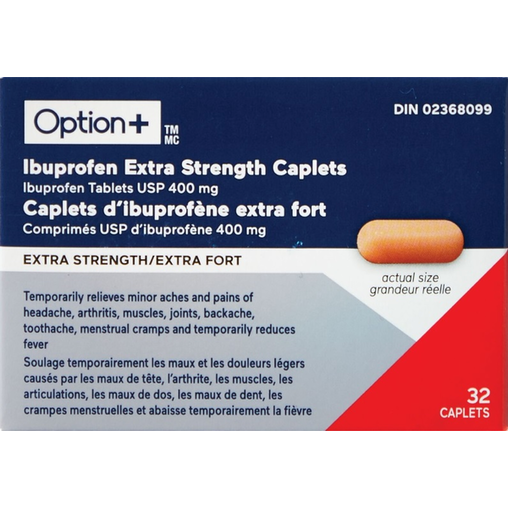 Option+ Extra Strength Ibuprofen Muscle & Joint Pain Relief - 32 Caplets product packaging
