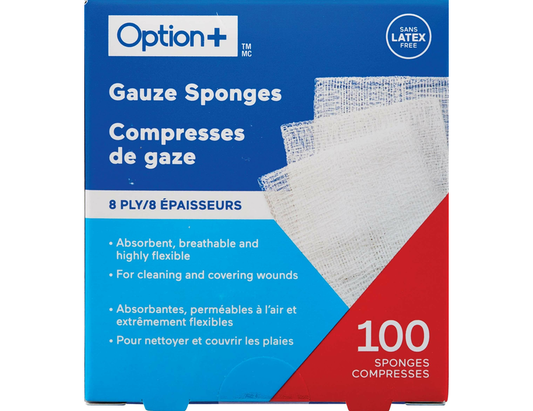 Option+ Gauze Sponges, 3 x 3 in, 8-Ply - 100 Sponges current product packaging