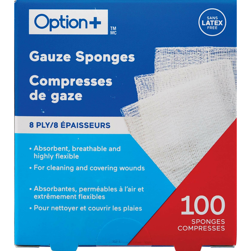 Option+ Gauze Sponges, 3 x 3 in, 8-Ply - 100 Sponges current product packaging