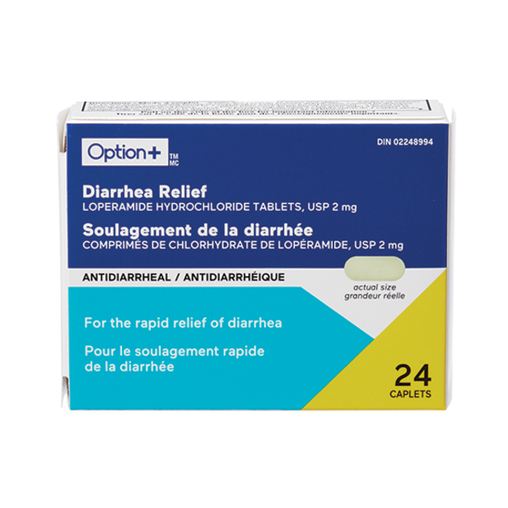 Option+ Diarrhea Relief Loperamide Hydrochloride 2 mg, 100 Caplets