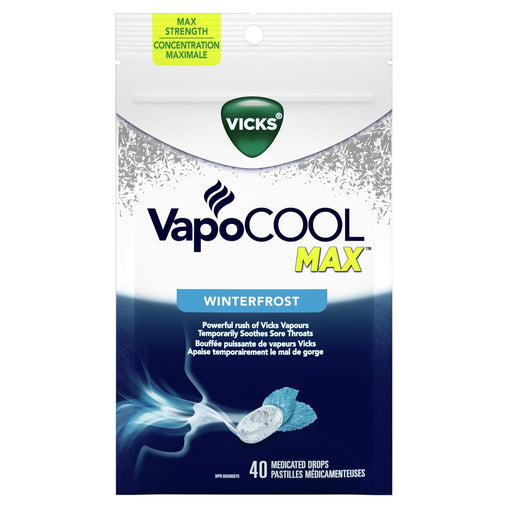 Vicks VapoCOOL Max Winterfrost Medicated Drops - 40 Count product packaging