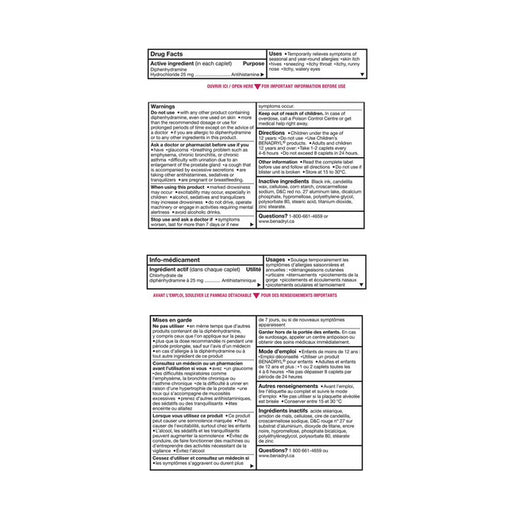 Benadryl Allergy 25mg Tablets – 12 Count