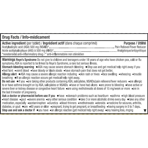 Aspirin Extra Strength 500mg – 100 Tablets
