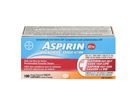 Aspirin 81mg Chewable Tablets – 100 Count