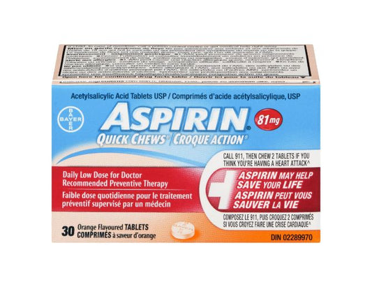 Aspirin Quick Chew 81mg - 30 Tablets