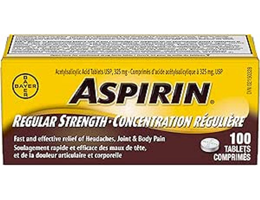 Aspirin Regular Strength 325mg Tablets - 100 Count