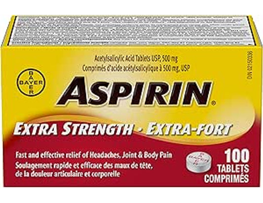 Aspirin Extra Strength 500mg – 100 Tablets