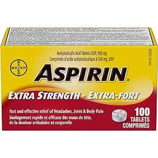 Aspirin Extra Strength 500mg – 100 Tablets