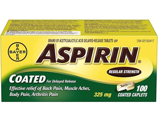 Aspirin Coated 325mg Tablets - 100 Count
