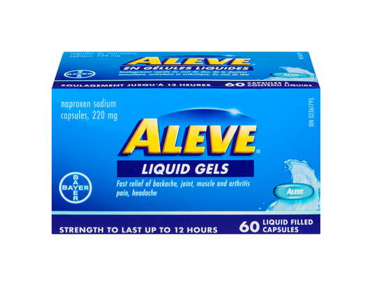 Aleve Liquid Gels 220 mg - 60 Capsules product packaging