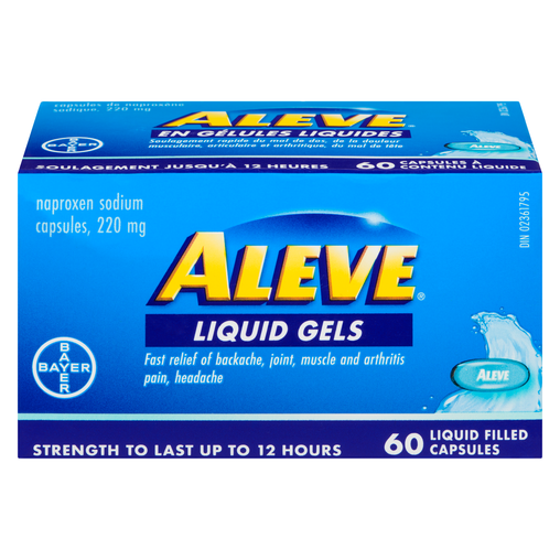 Aleve Liquid Gels 220 mg - 60 Capsules product packaging
