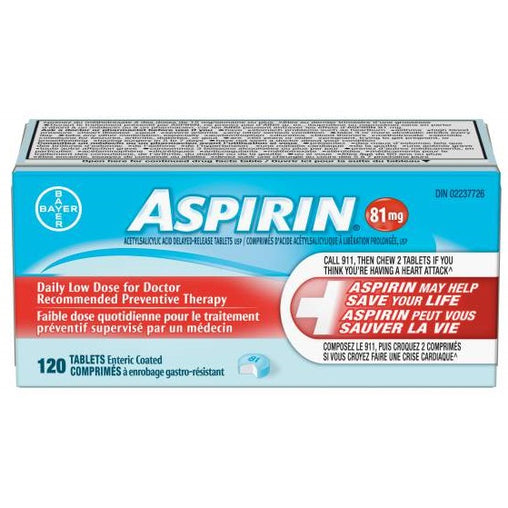 Aspirin Daily Low Dose 81mg Medium Bottle 120 Tablets